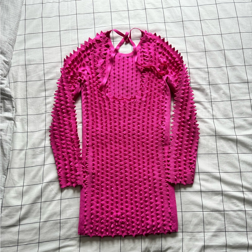 Pink Textured Mini Dress - Picture 5 of 11